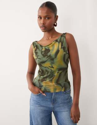 Asos Design Sheer Mesh Tank Top In Multi