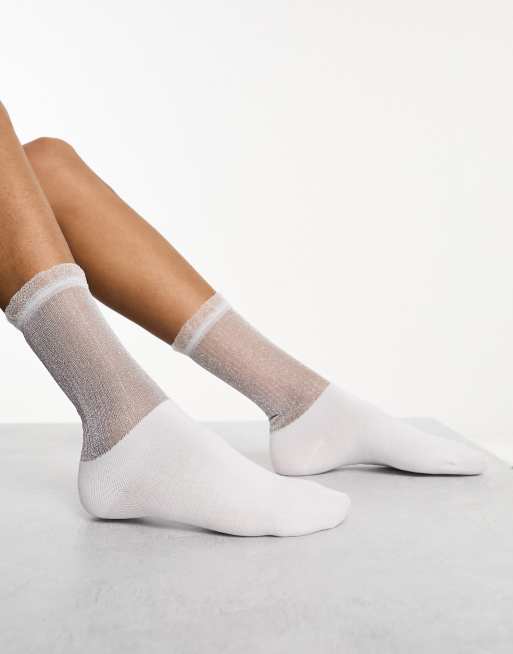 COLLUSION ankle socks with bow in white