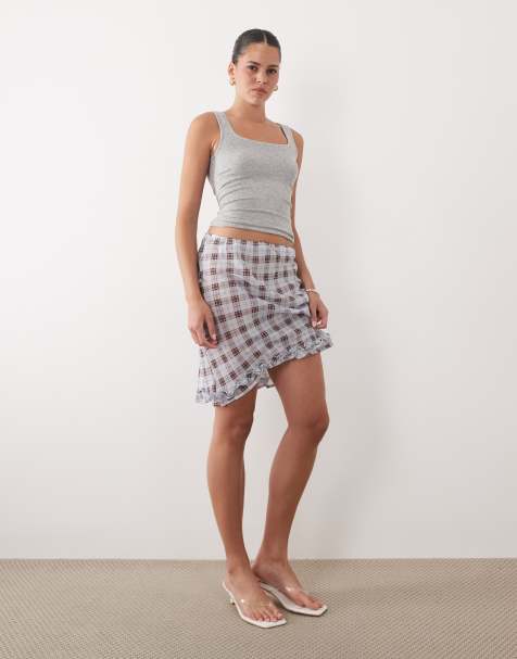 ASOS DESIGN sheer midi skirt in blue plaid print - view 1