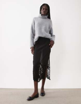 Asos Design Sheer Midi Skirt With Embellished Bead Hem In Black
