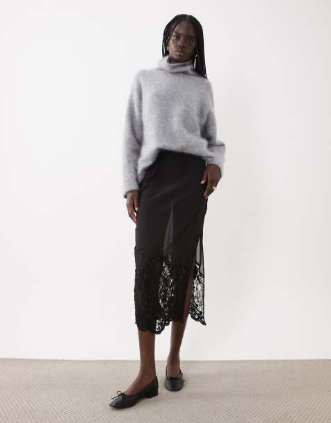 ASOS DESIGN sheer midi skirt with embellished bead hem in black - view 1