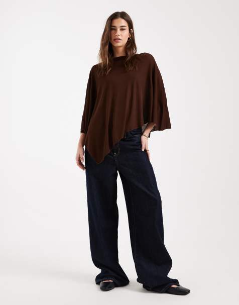 ASOS DESIGN sheer off-shoulder asymmetric cape in chocolate - view 1