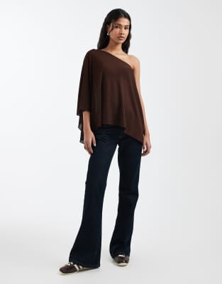 Asos Design Sheer Off Shoulder Asymmetric Cape In Brown
