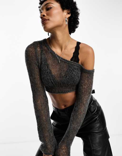 ASOS DESIGN sheer one shoulder crop sweater