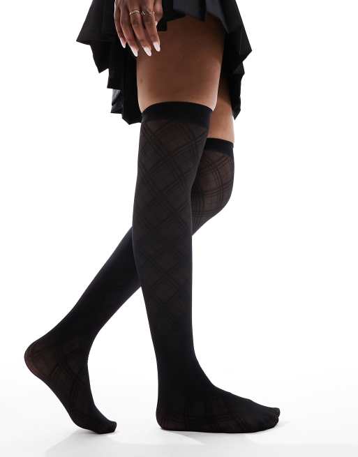 Women's Deco Plaid Sheer Fashion Knee Highs - A New Day™ Black One Size  Fits Most : Target