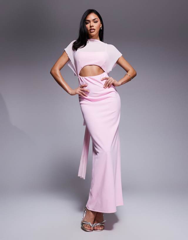 ASOS DESIGN sheer overlay maxi dress in light pink | ASOS