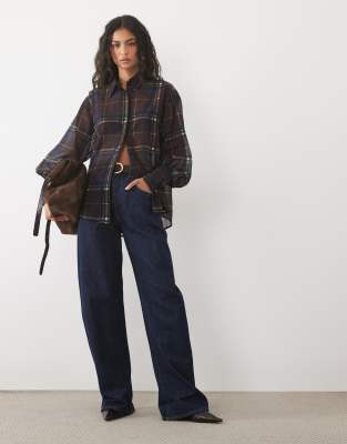 Asos Design Sheer Oversized Shirt In Gray