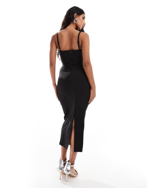 ASOS DESIGN sheer paneled bandage midi dress in black | ASOS