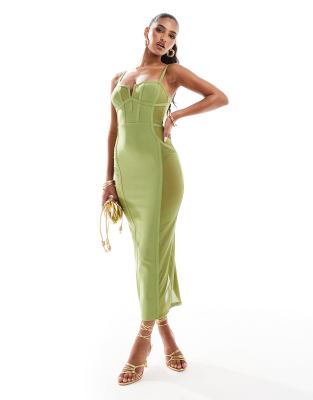 Asos Design Sheer Paneled Bandage Midi Dress In Green
