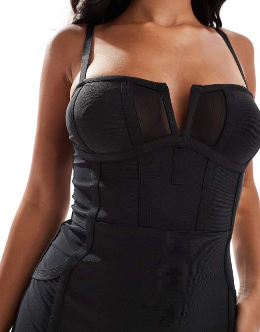 ASOS DESIGN sheer panelled bandage midi dress in black, 3 of 4