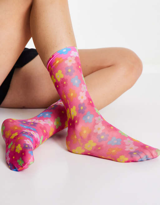 MARIOS  Mesh ankle socks multicolored floral print