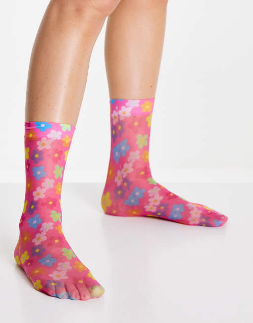 MARIOS  Mesh ankle socks multicolored floral print