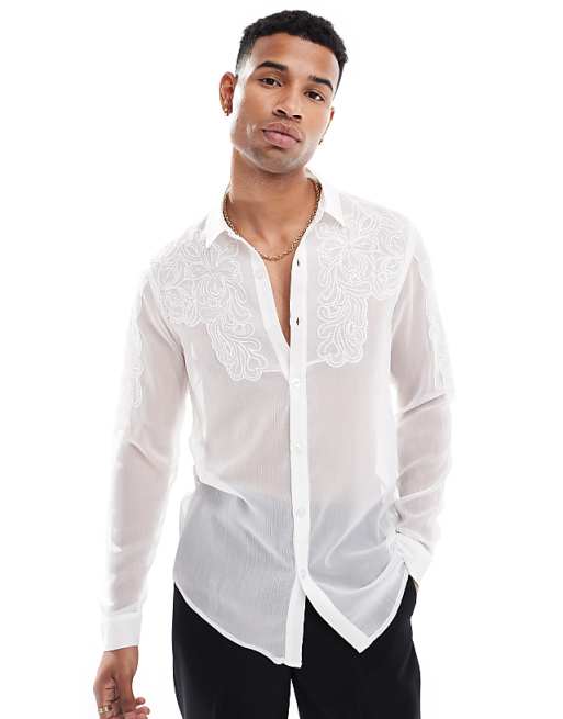 Sheer Embroidered Whie Long Sleeve Blouse Sheer Embroidered Whie Long Sleeve Blouse