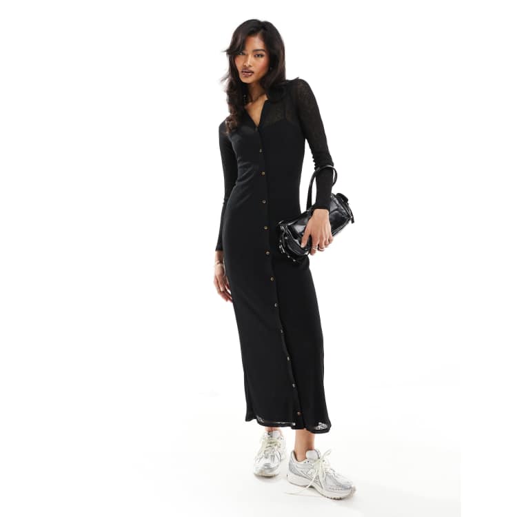 asos black shirt dress ASOS DESIGN t-shirt mini dress with lace sleeves in black main image 0