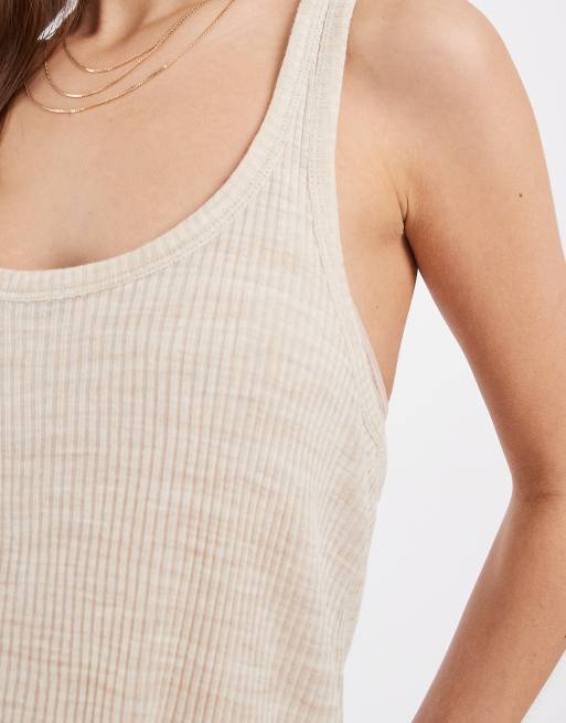 ASOS DESIGN sheer rib scoop neck singlet in cream, 3 of 4