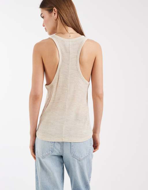 ASOS DESIGN sheer rib scoop neck singlet in cream, 4 of 4