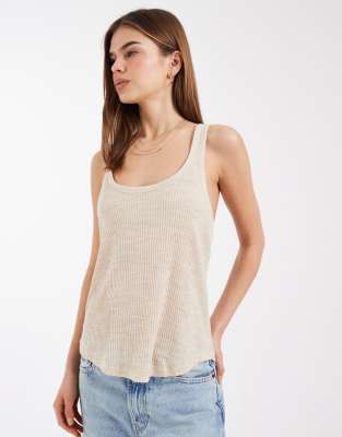 ASOS DESIGN sheer ribbed scoop neck tank top in cream
