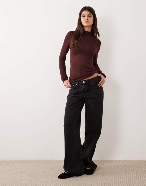 ASOS DESIGN sheer roll neck in chocolate, 2 of 4