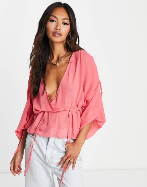 ASOS DESIGN pointelle button through top in pink - ShopStyle