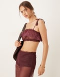 [ASOS DESIGN] ASOS DESIGN sheer ruffle lace trim bralet top in berry (Part of a set)-White 14 Purple