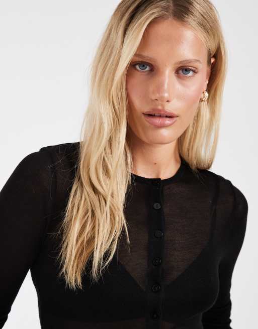 ASOS DESIGN sheer second skin cardigan in black, 3 of 4