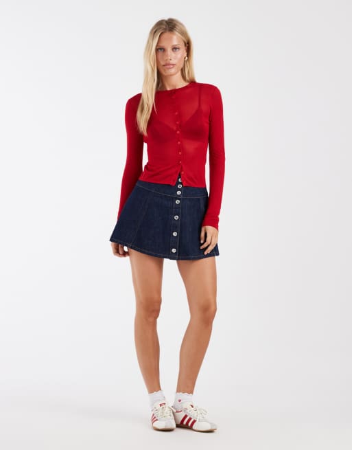 ASOS DESIGN sheer second skin cardigan in red, 4 of 4