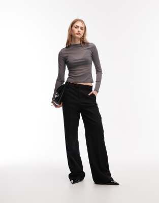 Asos Design Sheer Second Skin Gauzy Mesh Long Sleeve Top In Gray