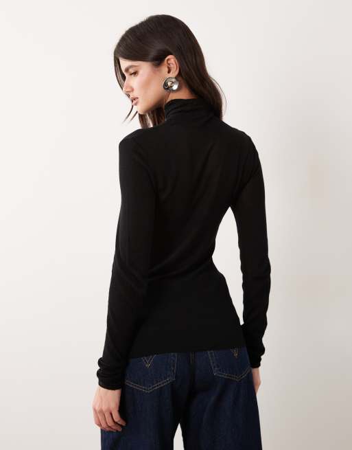 ASOS DESIGN sheer second skin knit turtle neck top in black, 4 of 4