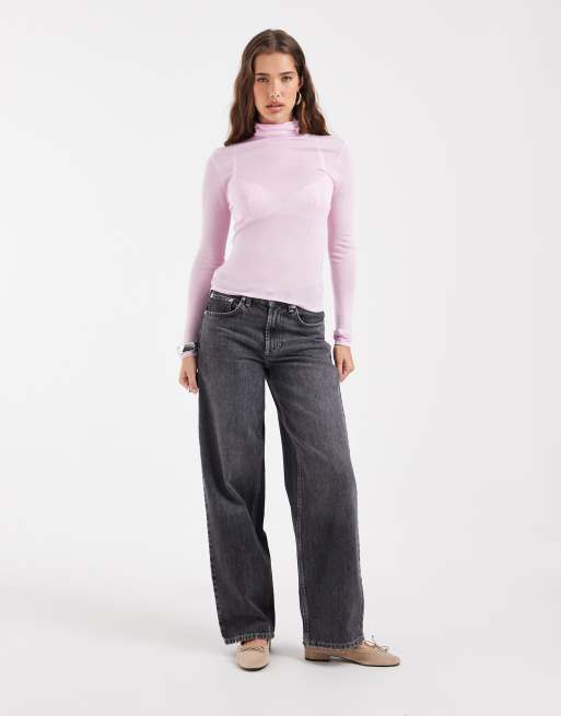 ASOS DESIGN sheer second skin turtleneck top in pink, 2 of 4