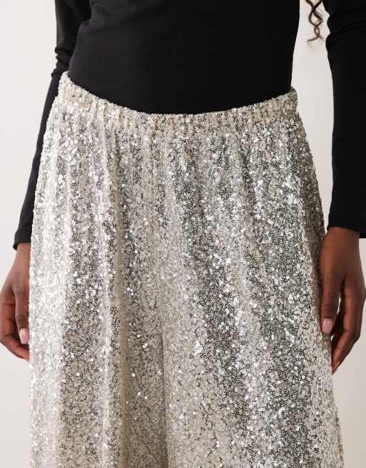ASOS DESIGN sheer sequin balloon pants in silver, 4 of 5