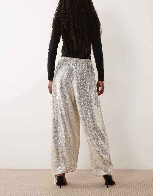 ASOS DESIGN sheer sequin balloon pants in silver, 5 of 5