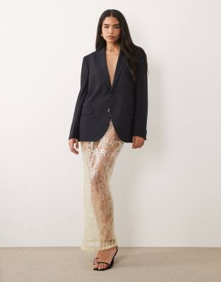 ASOS DESIGN sheer sequin mesh maxi lace skirt in yellow - part of a set