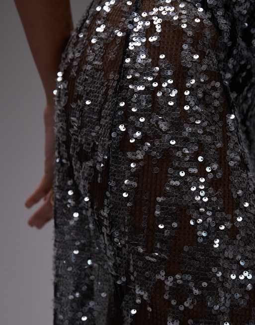 ASOS DESIGN sheer sequin mesh maxi skirt in black