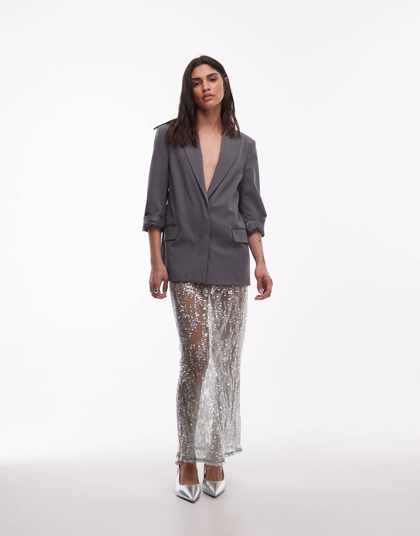 Макси-юбка ASOS DESIGN из прозрачной сетки с блестками мятного цвета