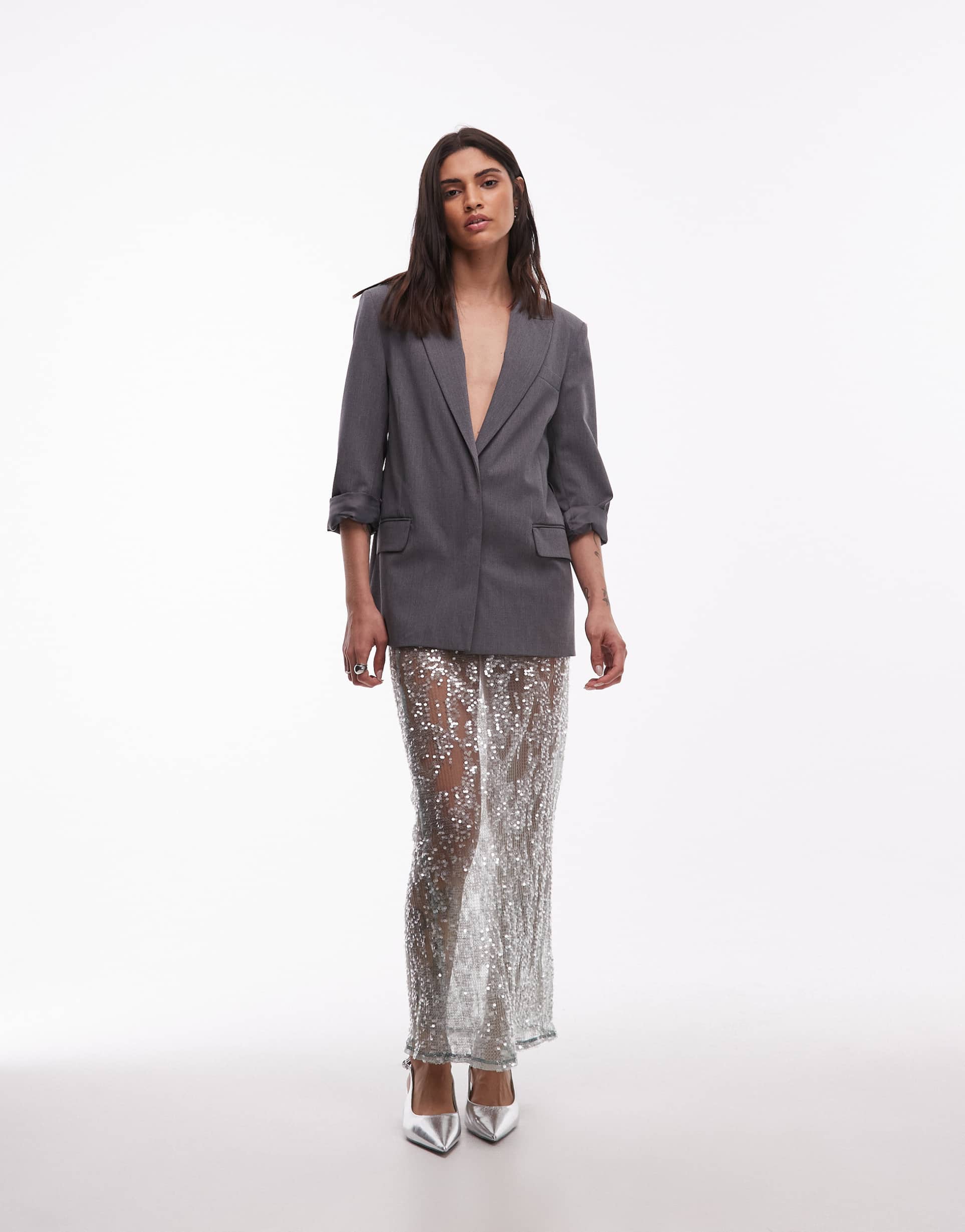 asos design sheer sequin mesh maxi skirt in mint