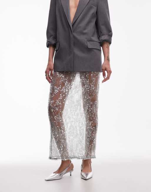 ASOS DESIGN sheer sequin mesh maxi skirt in mint