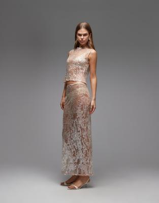 Asos Design Sheer Sequin Mesh Maxi Skirt In Multi