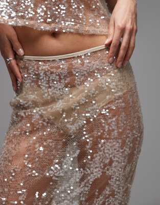 Asos Design Sheer Sequin Mesh Maxi Skirt In Multi