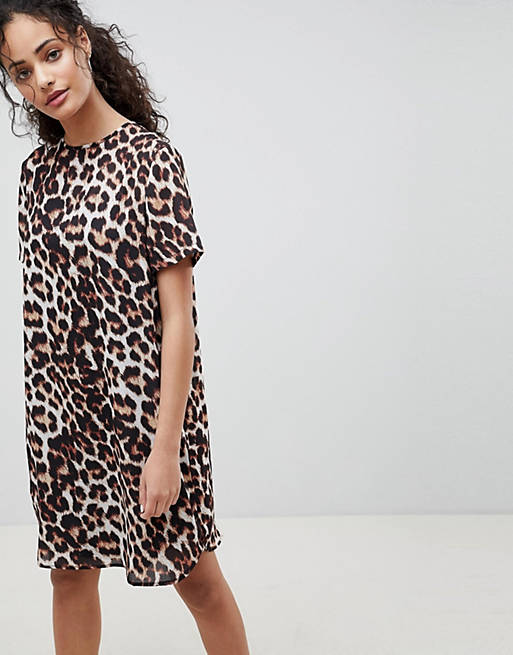 ASOS DESIGN Sheer Shift Mini Dress in Leopard Print | ASOS