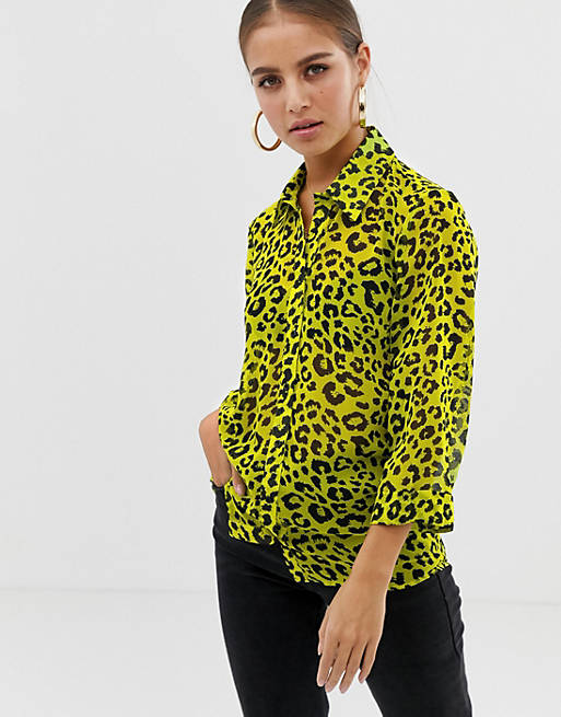 ASOS DESIGN sheer shirt in neon leopard animal print | ASOS