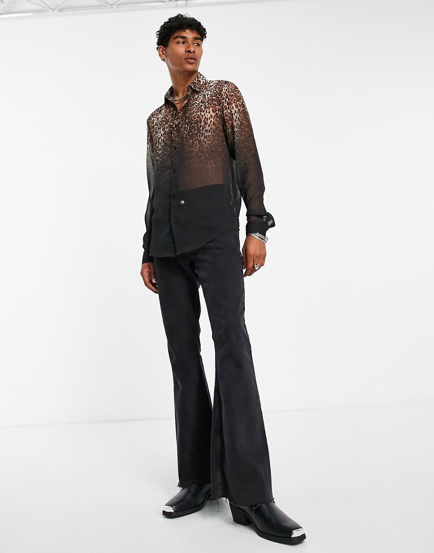 ASOS DESIGN sheer shirt in ombre leopard print-Black