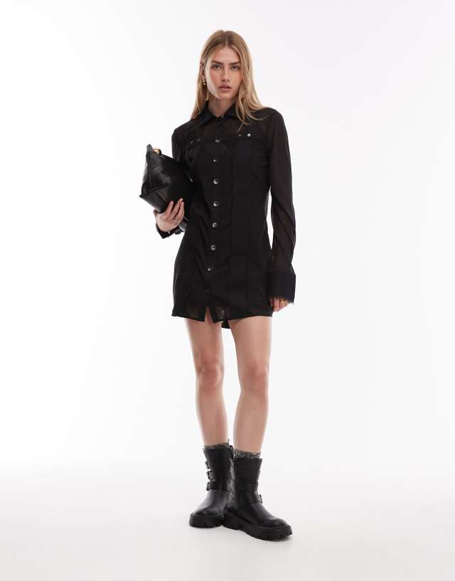 sheer shirt dress black ASOS Design - Mini - Women - Polyester/Cotton - 0 US Guess AIDA DRESS Black pretty prom dress sheer skirt section adds Color:Taupe YB