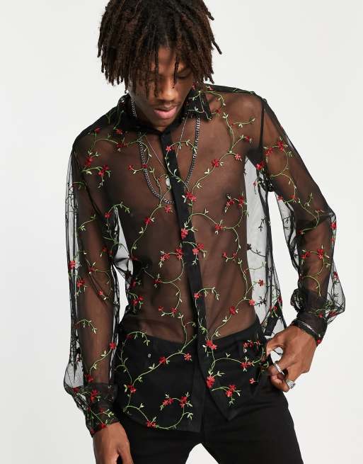 ASOS DESIGN Regular Fit Floral Tapestry Style Shirt In Black, $13