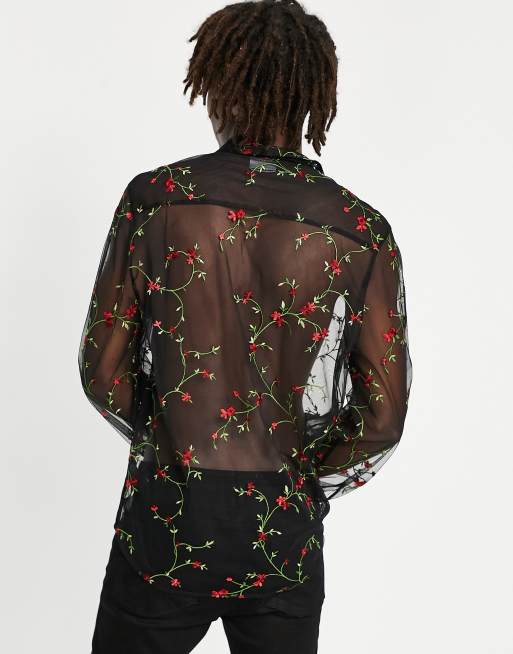 Sheer flower shirt sale