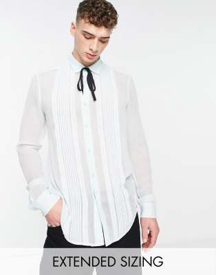 ASOS DESIGN sheer shirt with pleat front & contrast neck tie in mint