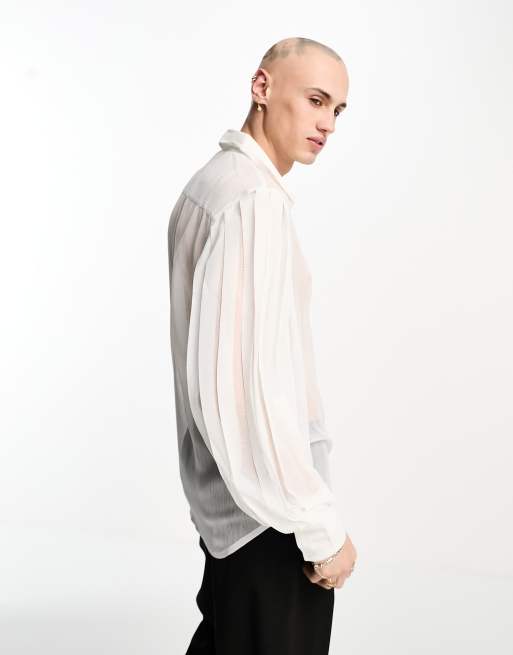 ASOS DESIGN sheer shirt with pleated volume sleeve in white