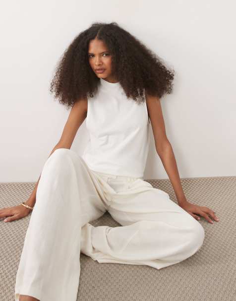 ASOS DESIGN sheer slub sleeveless high neck top in white - view 1