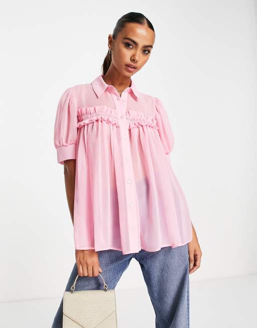 Shirt with discount sheer puff sleeves