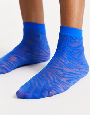 ASOS DESIGN sheer socks in zebra print in cobalt blue - ASOS Price Checker