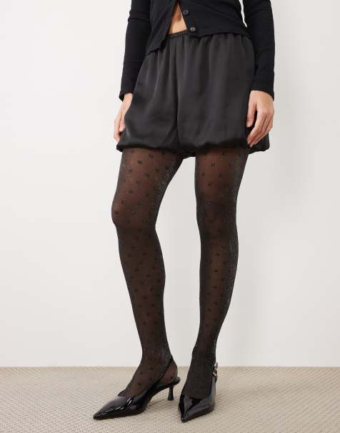 ASOS DESIGN sheer square pattern tights with silver glitter in black - view 1